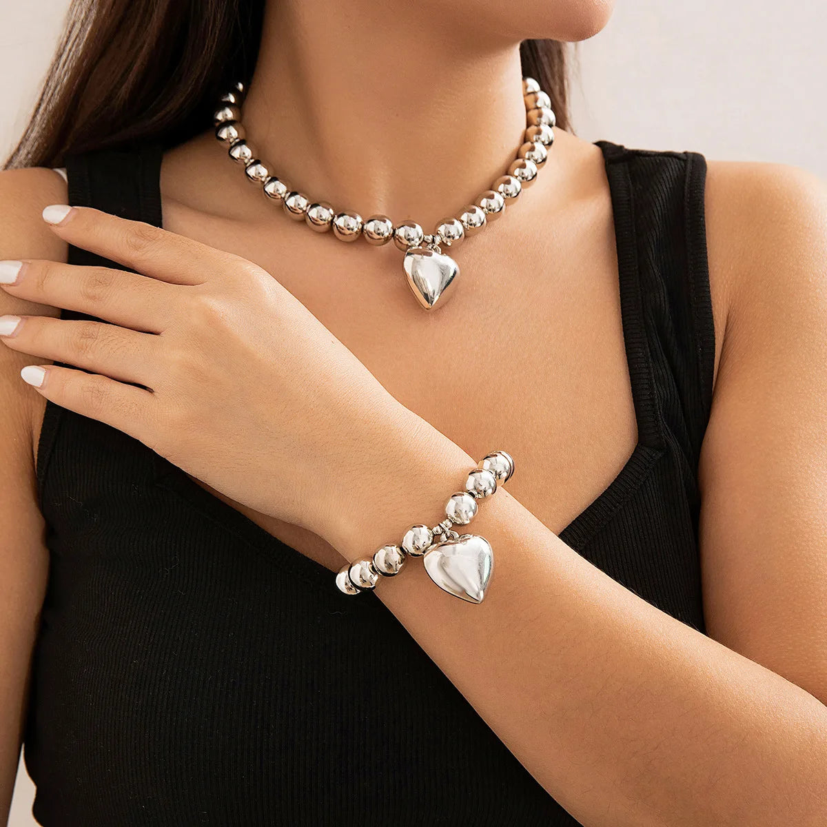 The Chunky White Gold Heart : Necklace & Bracelet Set by IceBoyDC (14k White Gold-Plated, Hypoallergenic)