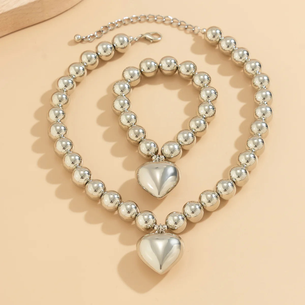 The Chunky White Gold Heart : Necklace & Bracelet Set by IceBoyDC (14k White Gold-Plated, Hypoallergenic)