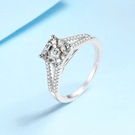 IceBoyDC: Eternal Allure - 2ct Asscher Moissanite Engagement Ring (Platinum Plated)