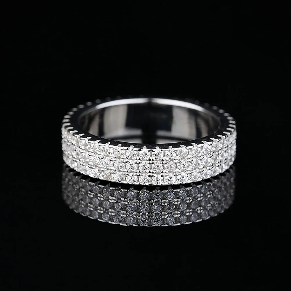 The IceBoyDC Triple Row Moissanite  Band 925 Sterling Silver 1.5mm