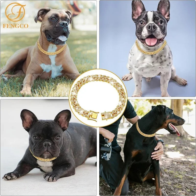 IceBoy DC – Iced Out Gold Cuban Link Dog Collar | Luxury Pet Chain