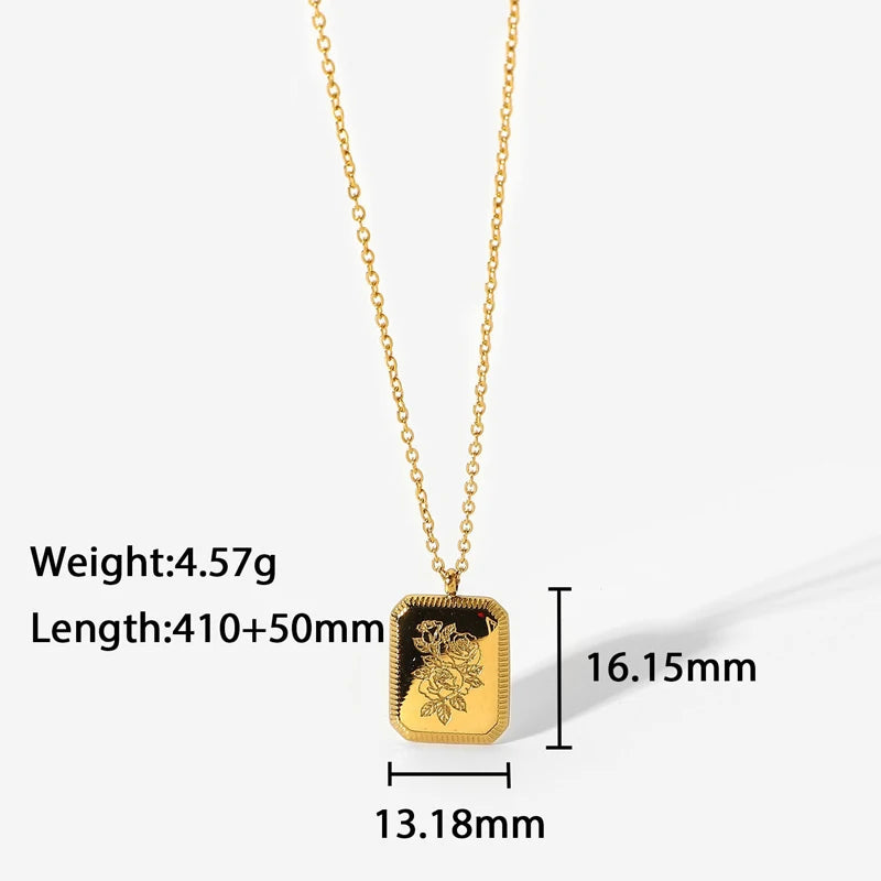 14K Gold Plated Square Birth Flower Necklace | Personalized Flower Pendant | IceBoyDC