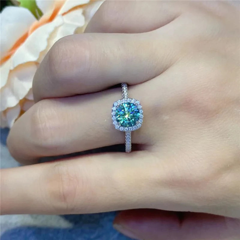 The IceBoyDC | Certified 0.5-5ct Green Moissanite Engagement Ring | D Color Square Cut | Sterling Silver