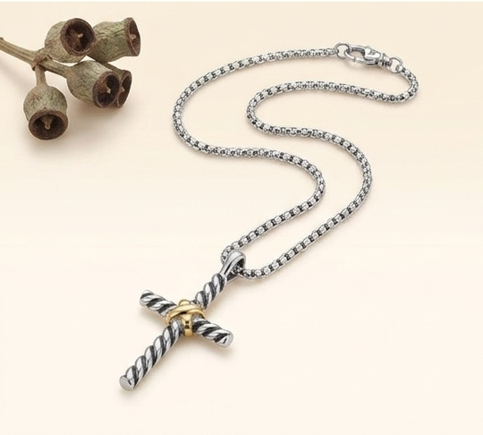 Twisted Cross Pendant Necklace 18 in. – 925 Sterling Silver Tarnish-Free Minimalist Cross Chain
