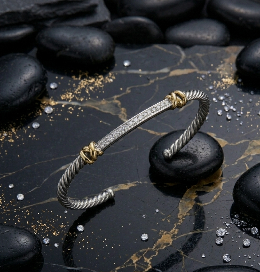 Twisted Cable Pavé Cuff Bracelet
