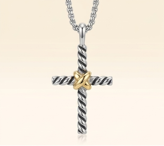 Twisted Cross Pendant Necklace 18 in. – 925 Sterling Silver Tarnish-Free Minimalist Cross Chain