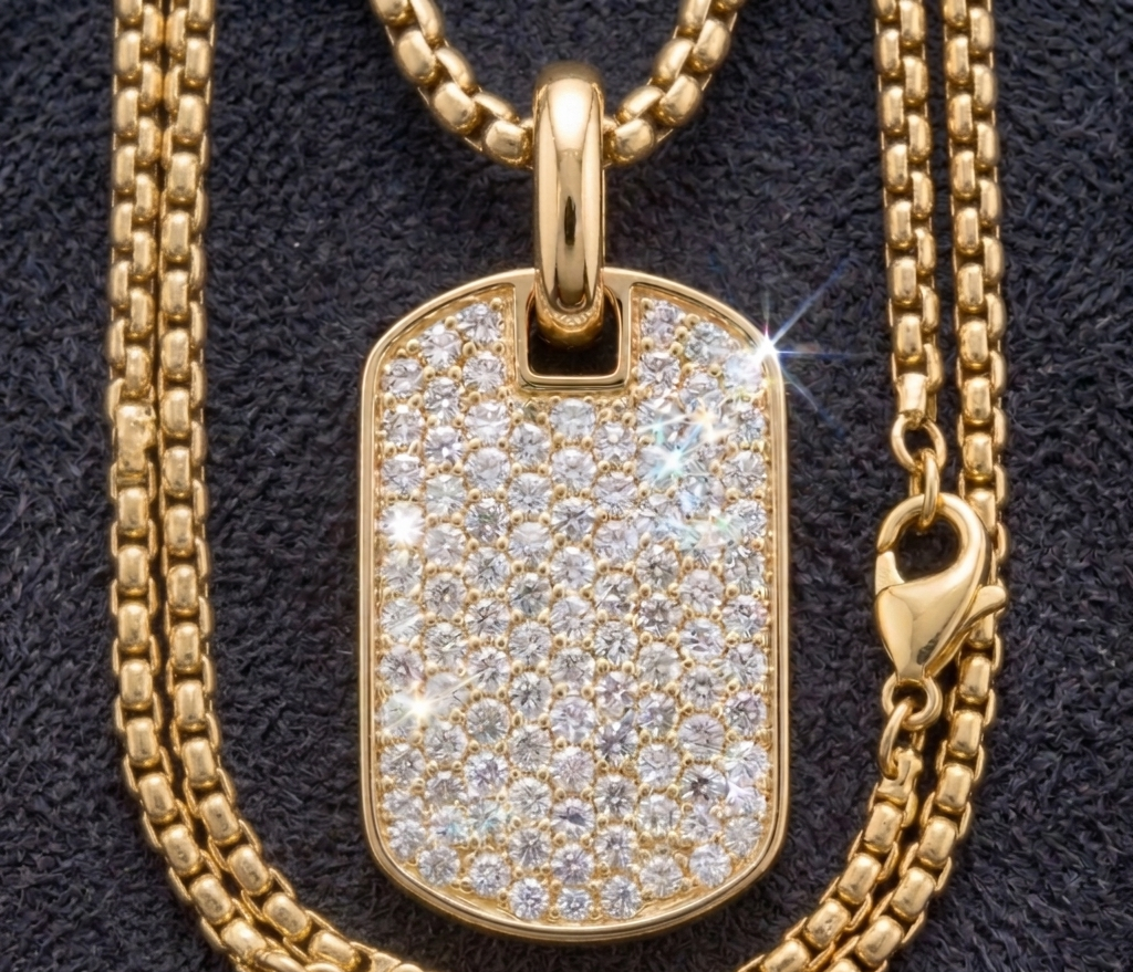 Gold Pavé Dog Tag Necklace 18 in.