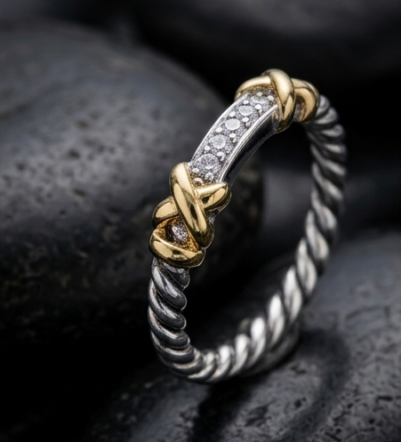 Twisted Cable Pavé Cuff Ring