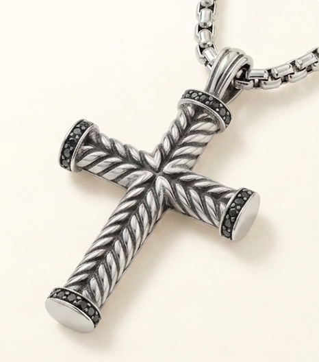 Silver Rope Cross with Black Zirconia's Necklace 18 in. – Tarnish-Free Pendant