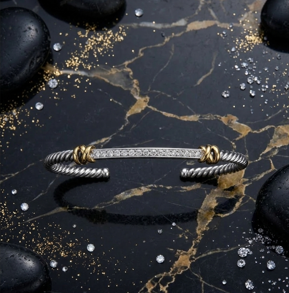 Twisted Cable Pavé Cuff Bracelet