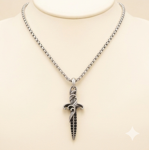 Shadowfang Black CZ Dagger Necklace – 925 Sterling Silver Tarnish-Free Gothic Pendant with 18” Box Chain