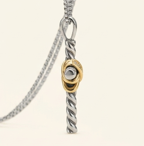 Gold Wrapped CZ Cross Necklace – 925 Sterling Silver Tarnish-Free Twisted Cross Pendant with 18” Box Chain