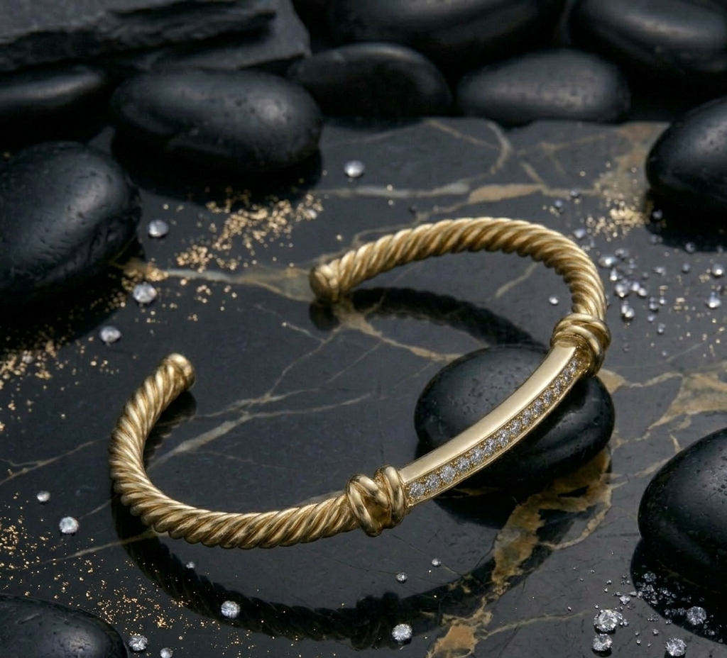 Twisted Cable Pavé Cuff Bracelet