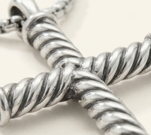 Twisted Rope Cross Necklace – 925 Sterling Silver Tarnish-Free Cross Pendant with 18” Box Chain
